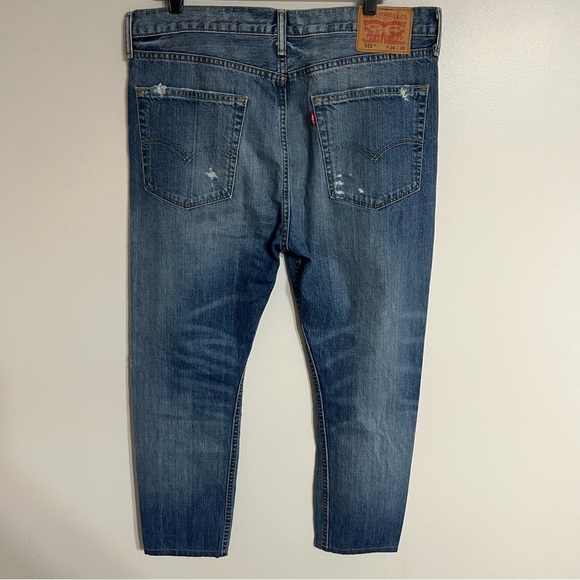 Levi's 522 Red Tab Distressed Straight Leg Med Wash Mid Rise Denim Jeans 36X30 - Picture 13 of 13